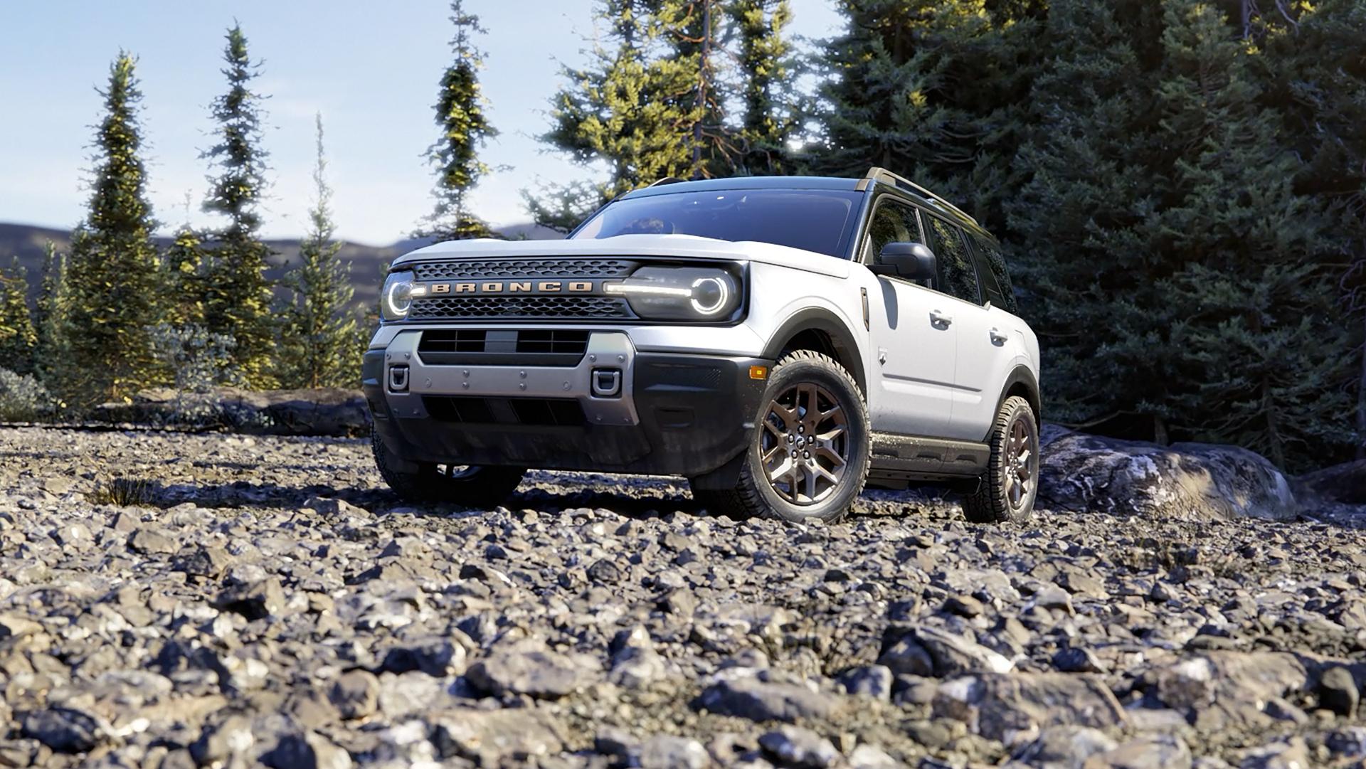 Un VUS Ford Bronco Sport® 2026 stationné dans les bois