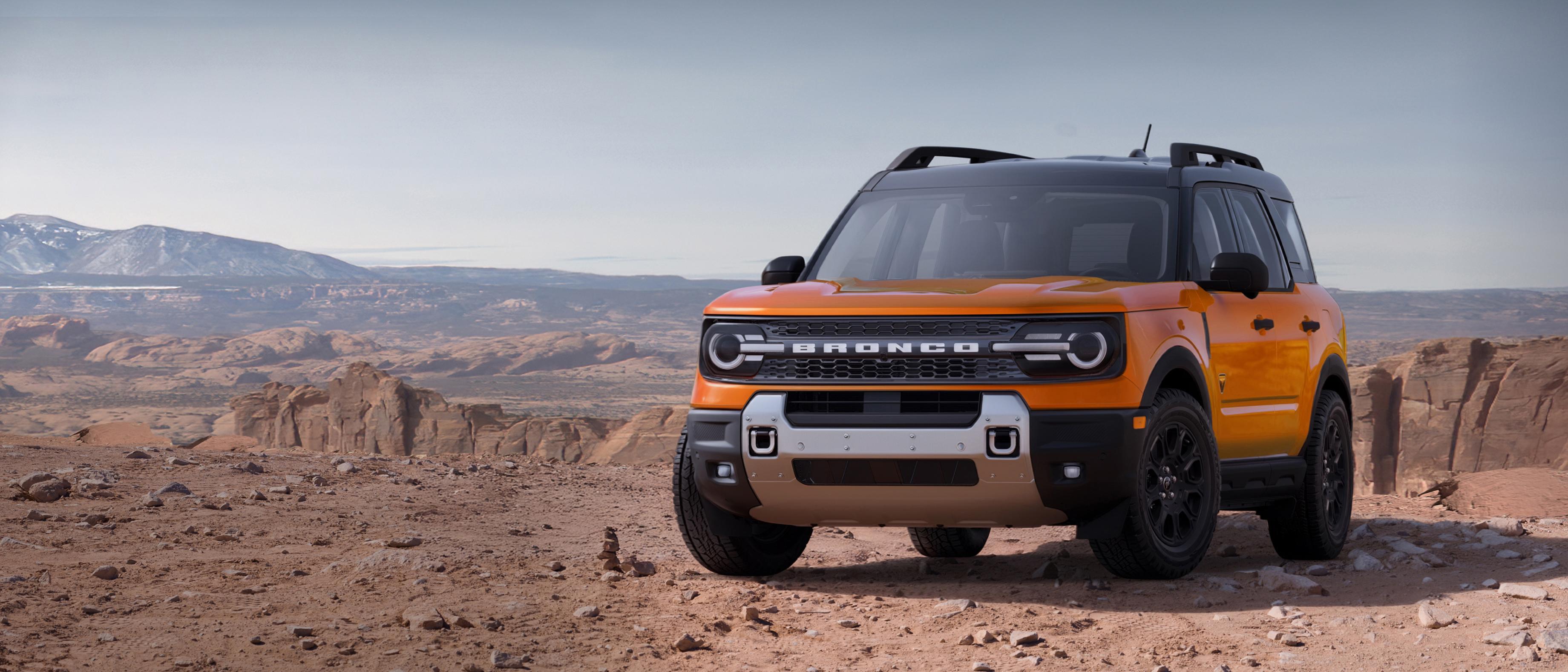 VUS Ford Bronco Sport® Badlands® 2026 stationné sur la terre avec des falaises rocheuses en arrière-plan