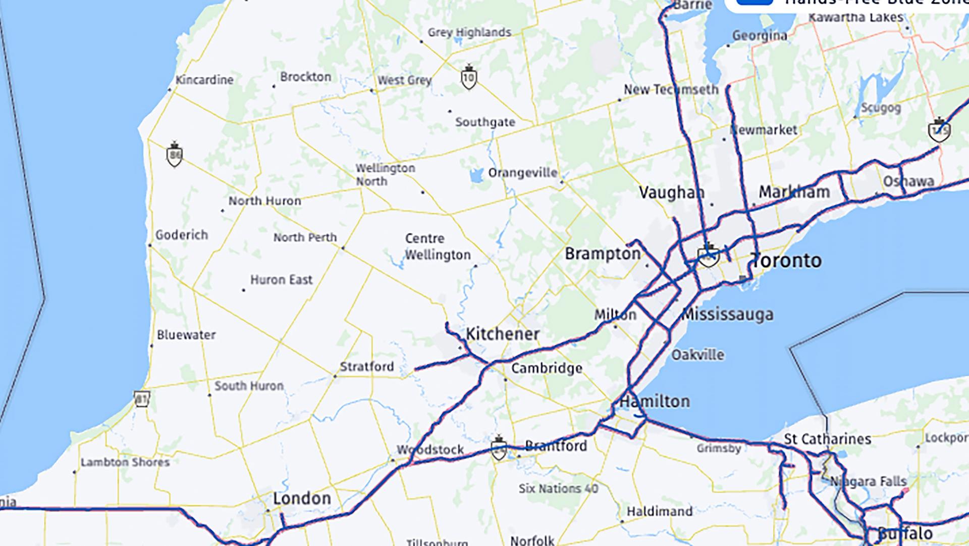 Graphique de carte Ford BlueCruise