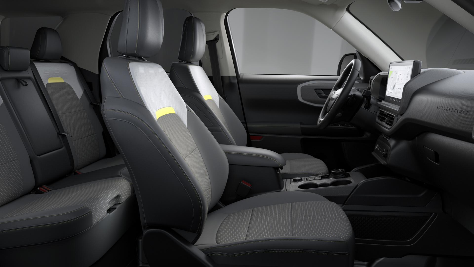 Sièges gris colombe illustrés à l’intérieur d’un VUS Ford Bronco Sport® 2026