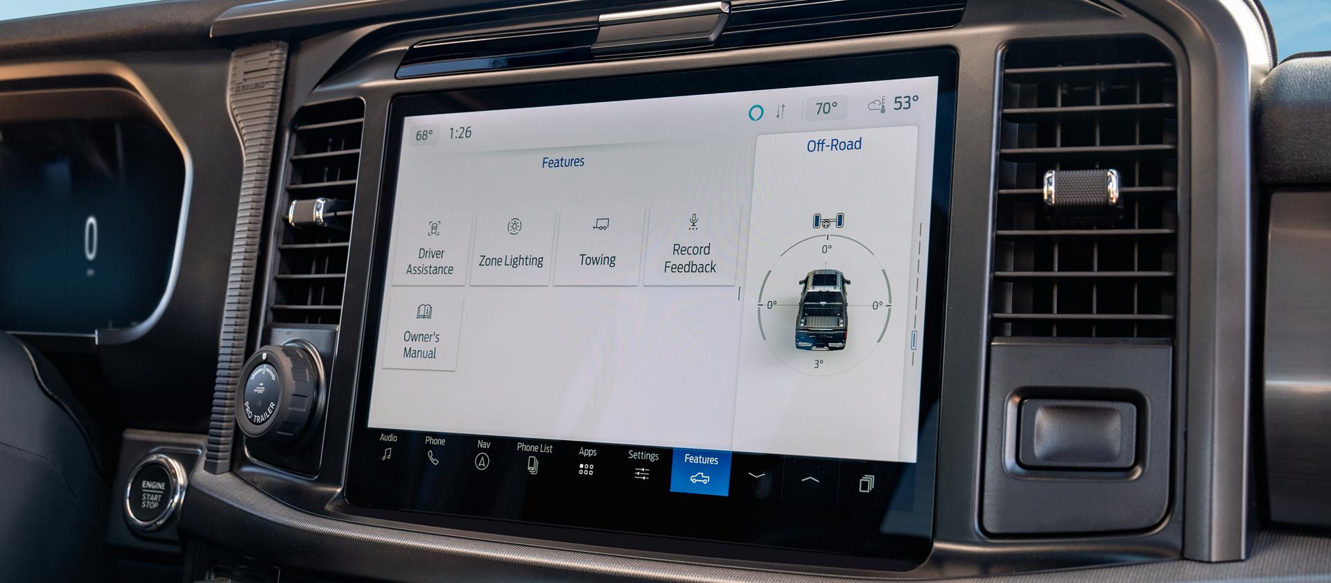 Gros plan de l’affichage central de 12 po d’une camionnette Ford F-150® 2026